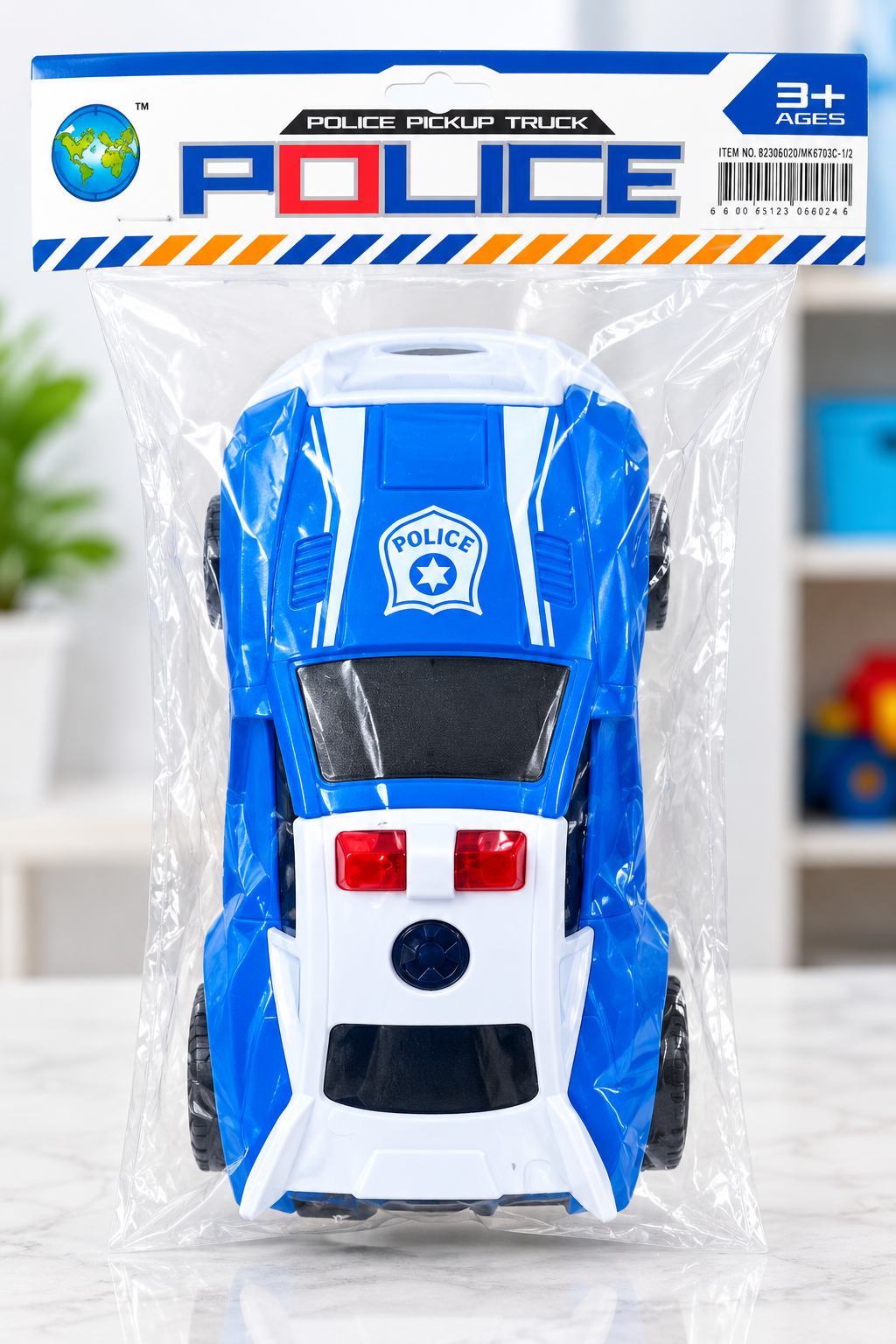 Blue & White Police Pickup Truck Toy for Kids