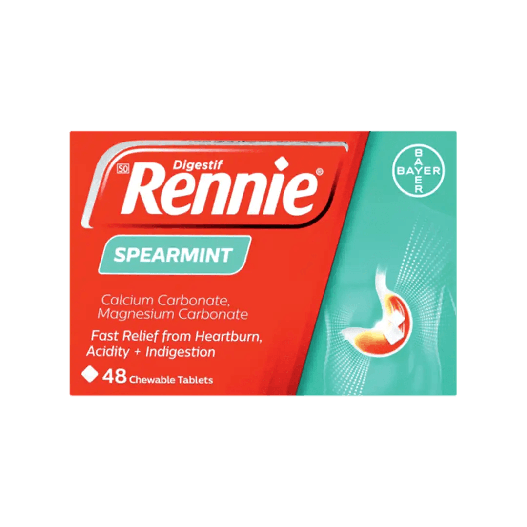 Rennie Spearmint Antacid Tablets, 48's - Vaids PharmacyRennie Spearmint Antacid Tablets, 48'sBayerVaids Pharmacy719870054