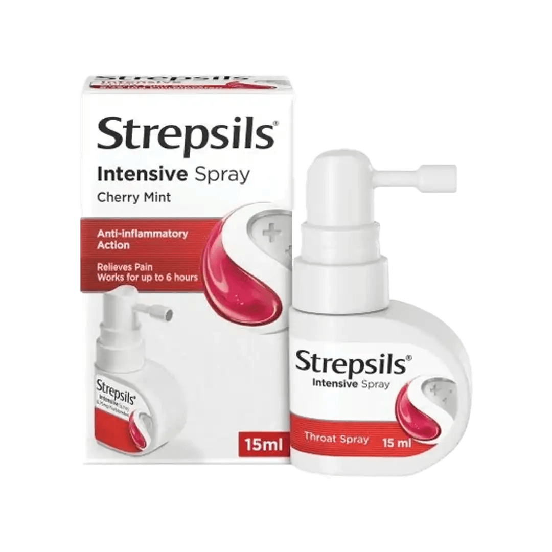 Strepsils Intensive Cherry & Mint Flavour Spray, 15ml - Vaids PharmacyStrepsils Intensive Cherry & Mint Flavour Spray, 15mlReckitt BenckiserVaids Pharmacy262229