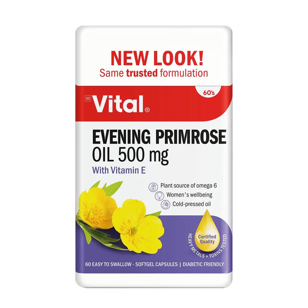 Vital Pure Evening Primrose Oil 500mg Capsules, 60’s -Vaids PharmacyVital Pure Evening Primrose Oil 500mg Capsules, 60’sVital