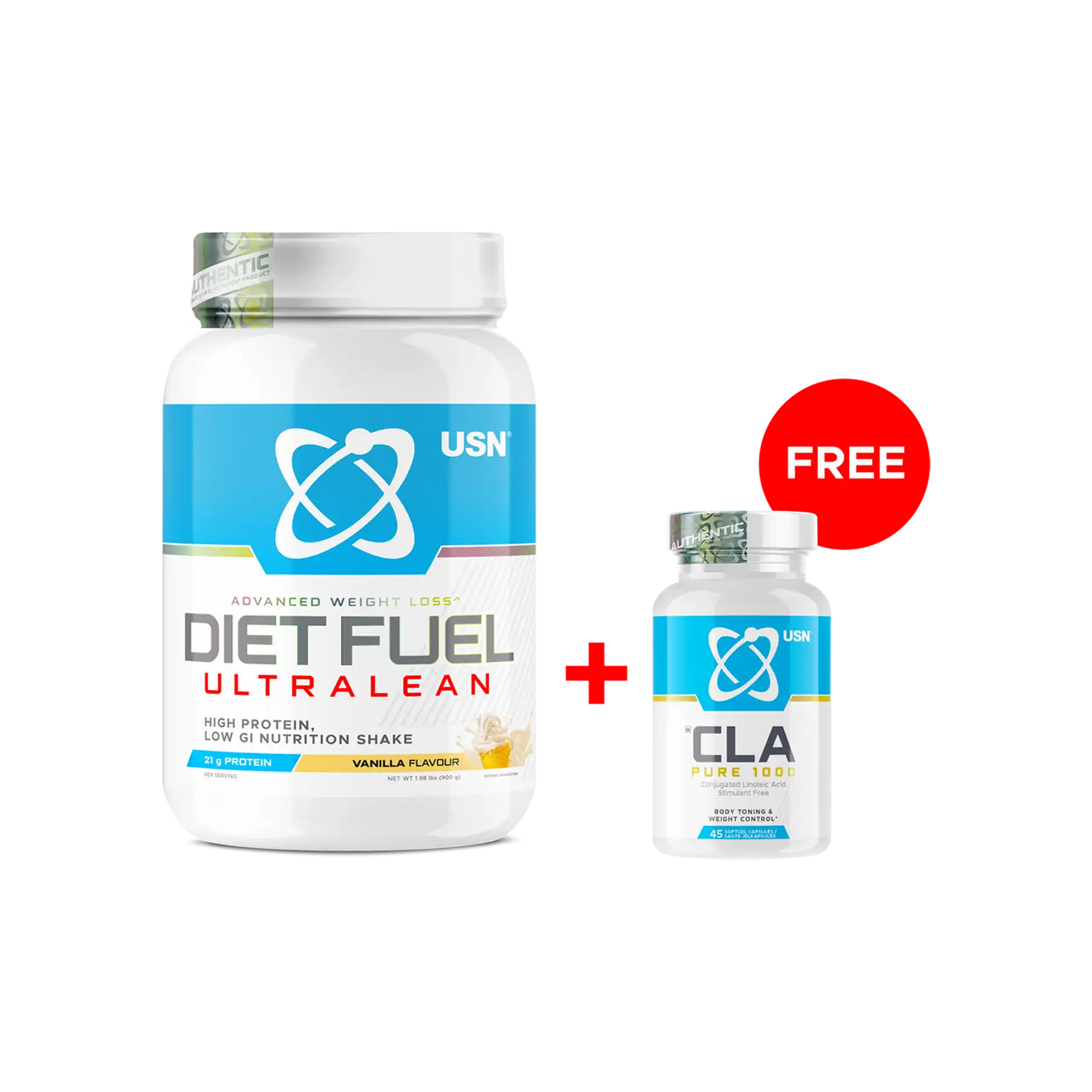 USN Diet Fuel Ultralean 900g + CLA 1000 Combo, Assorted