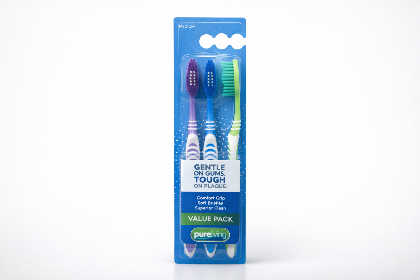 3 Pack Toothbrush Set PURE LIVING