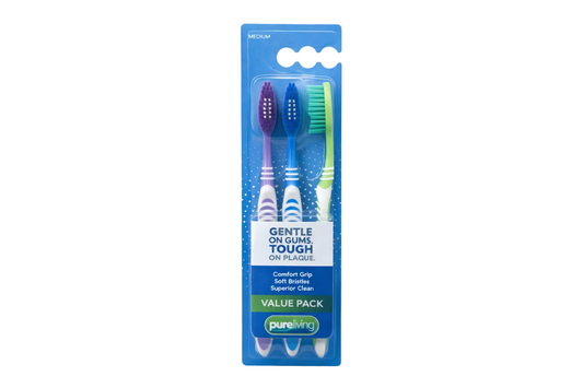 Packaged toothbrushes with a blue background
