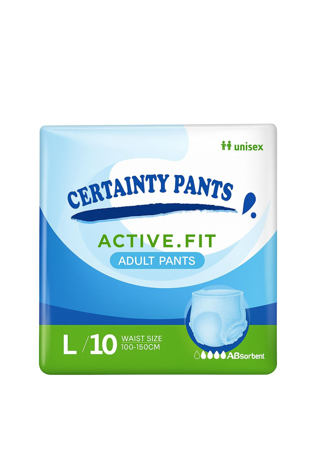 Pack of Certainty Pants Active Fit adult pants on a white background