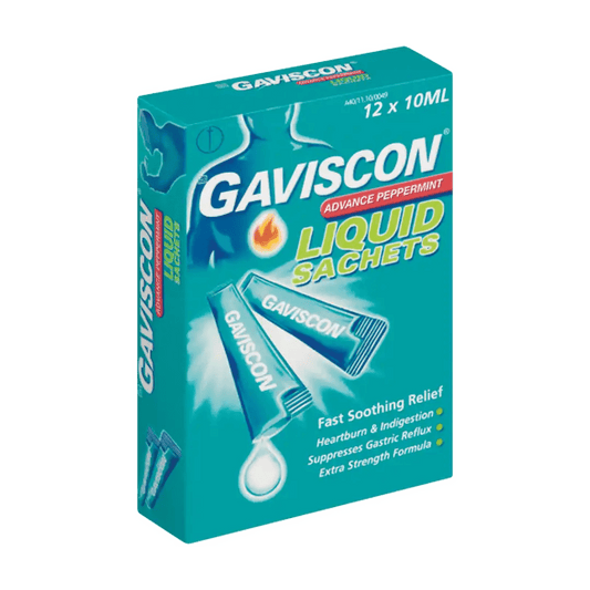Gaviscon Advance Peppermint Sachets, 12's - Vaids PharmacyGaviscon Advance Peppermint Sachets, 12'sReckitt Benckiser