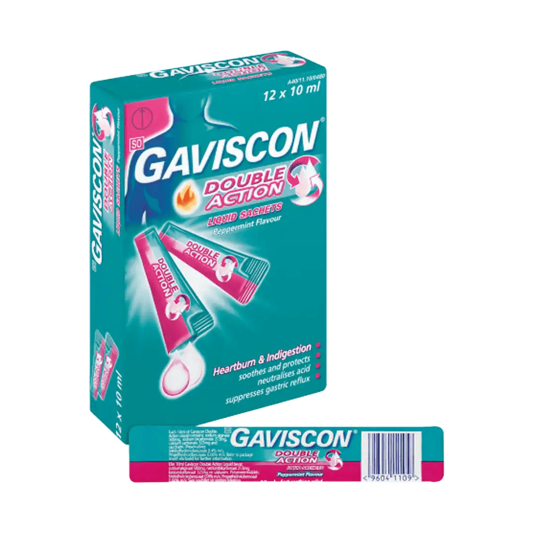 Gaviscon Double Action Sachets, 12's - Vaids PharmacyGaviscon Double Action Sachets, 12'sReckitt Benckiser
